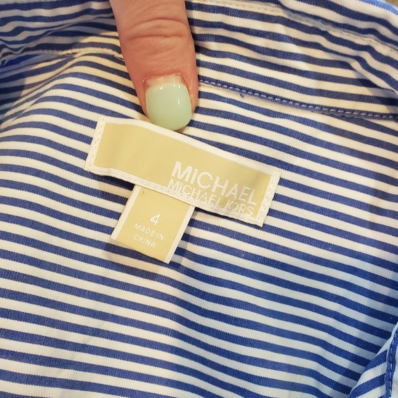 MICHAEL KORS Blue & White Pinstripe Cold Shoulder Mini Dress Women's Size 4 NWOT - Picture 3 of 15